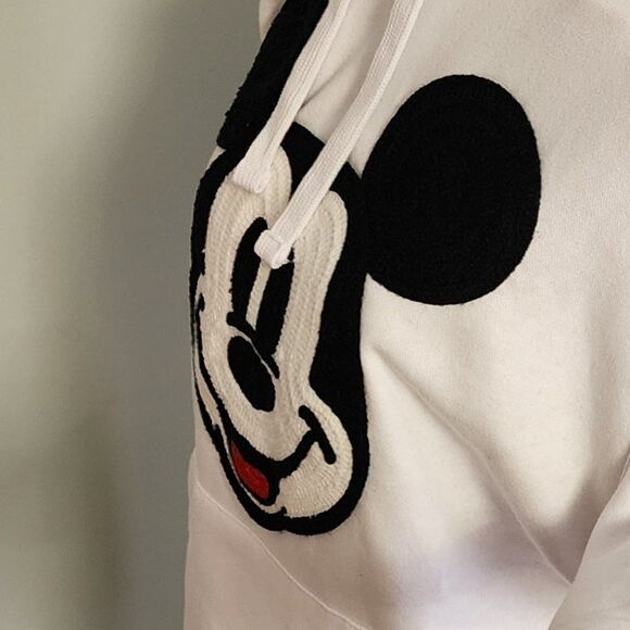 MICKEY MOUSE Disney Embroidered FACE Hoodie White NWT - Picture 4 of 8